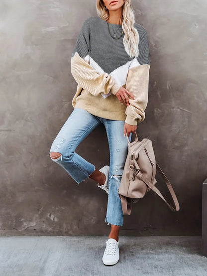 Damenschaliger Pullover Langarm Rundhals - IdealeKleiden