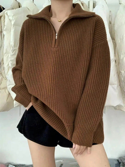Herbstlich Warme Strickjacke mit Reißverschluss