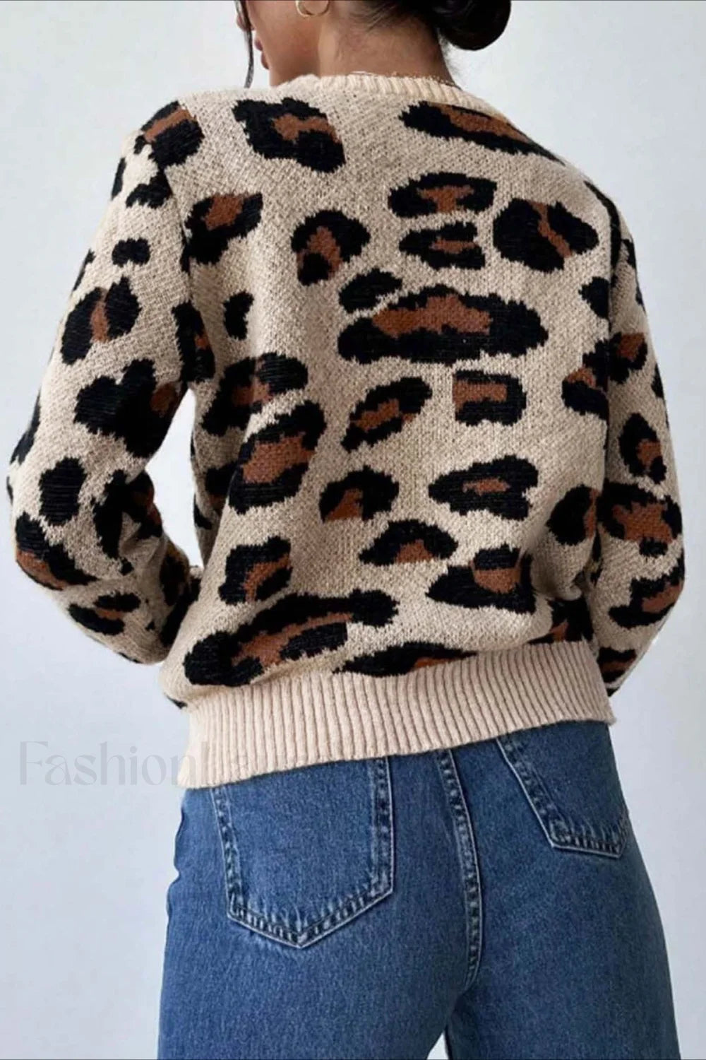 Pullover Leopardenmuster Rundhals Damen - IdealeKleiden