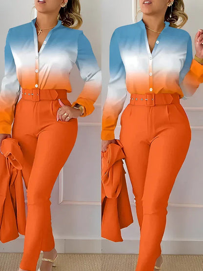 Weibliches Oberteil V-Ausschnitt mit High-Waist-Hose