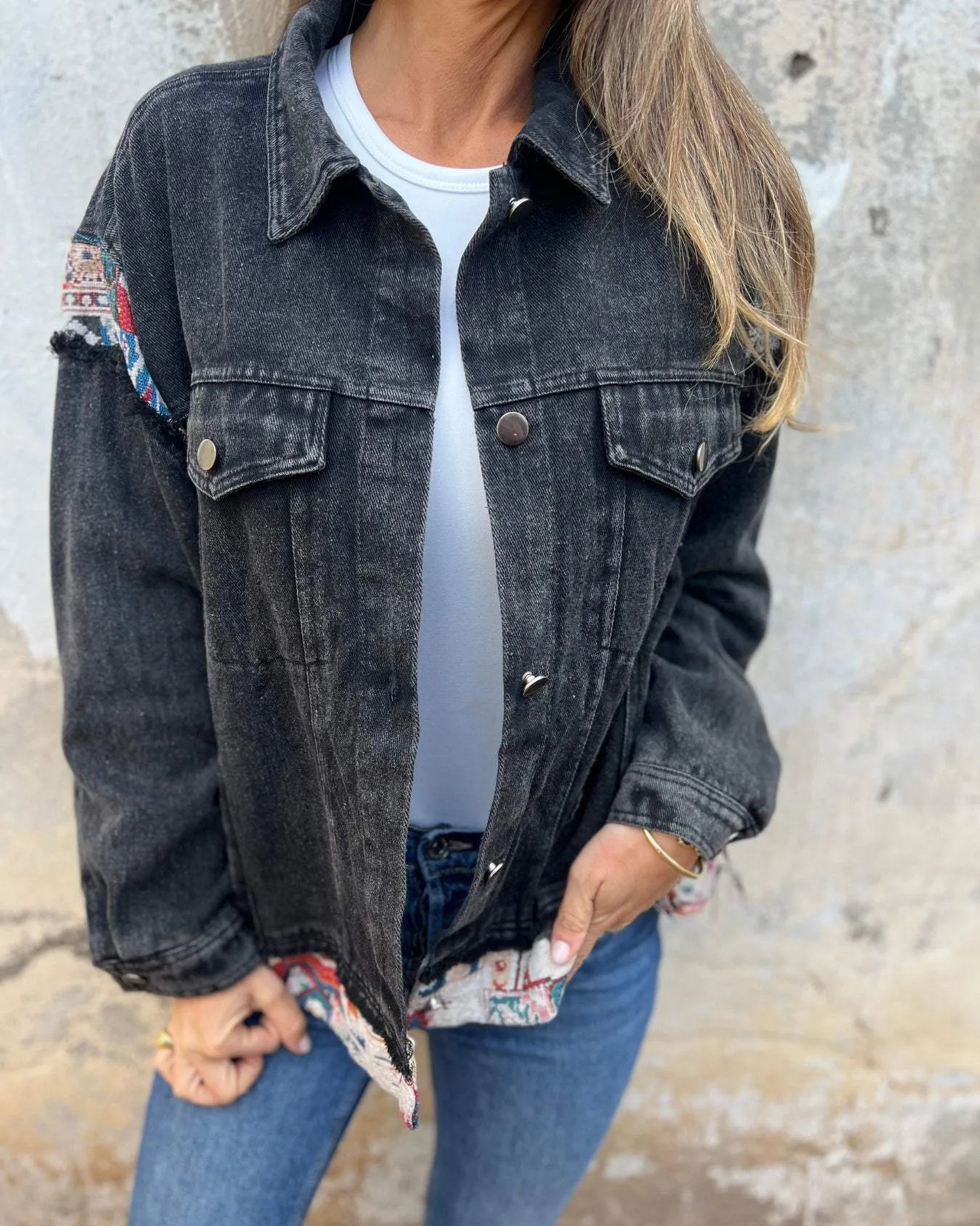 Modische Denim Jacke Patchwork Style