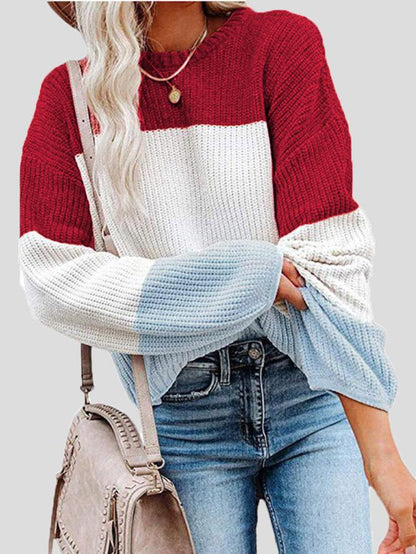 Herbstliche Strickpullover Farbblock Casual