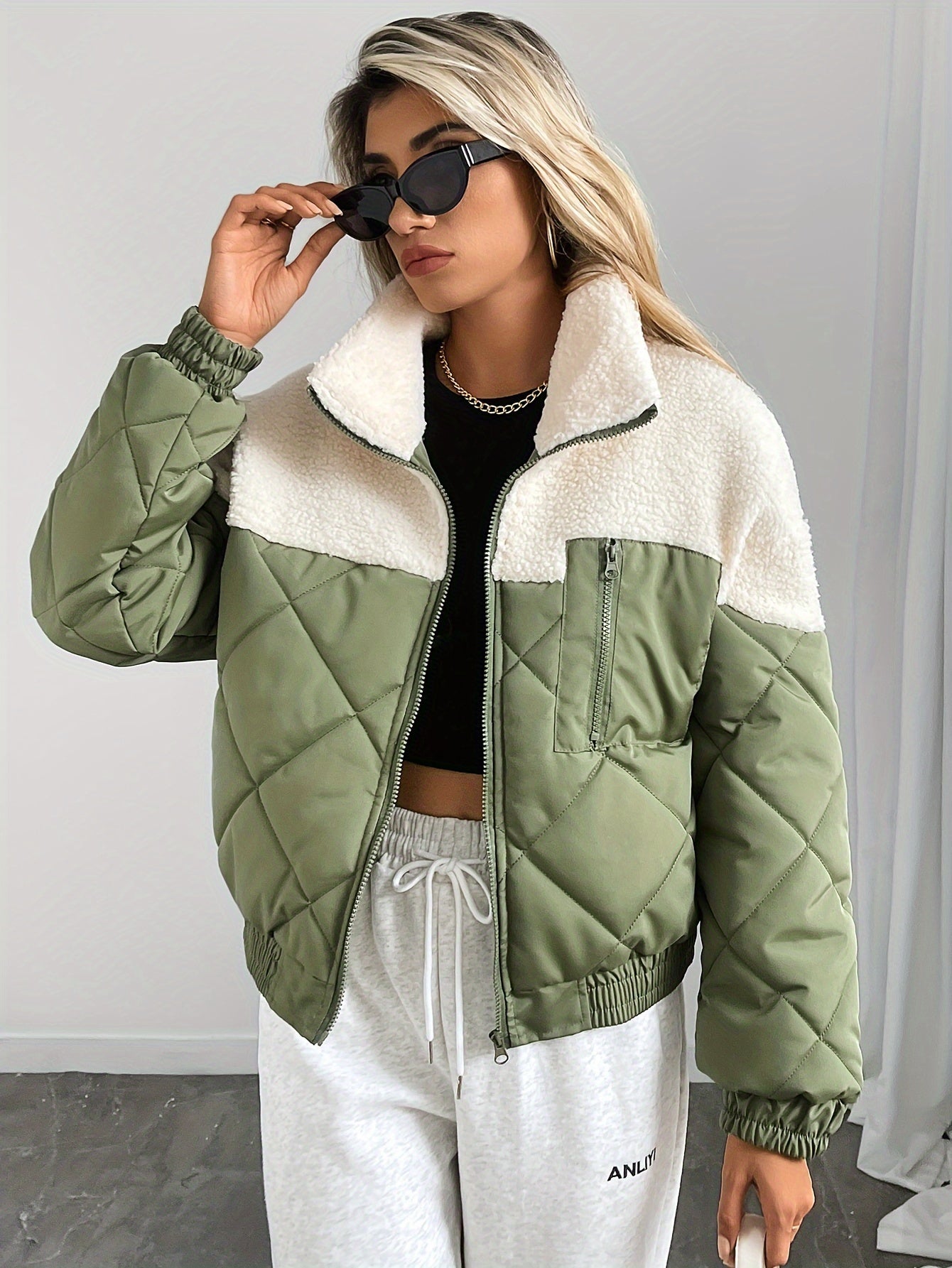 Zwischenjacke Damen Lässig Rundhals Langarm Herbstwinter - IdealeKleiden