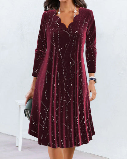 Elegant Kleid V-Ausschnitt Langärmlig - IdealeKleiden