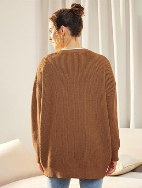 Damen Cardigan Oversized V-Ausschnitt Knopf Herbstmode - IdealeKleiden