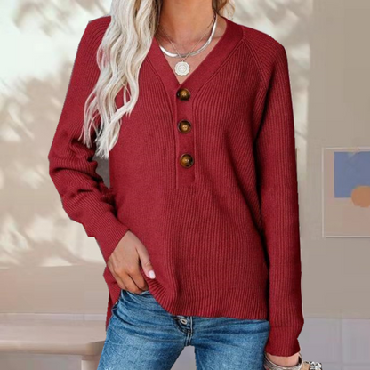 Damen Strickpullover Herbst Bequem V-Ausschnitt - IdealeKleiden