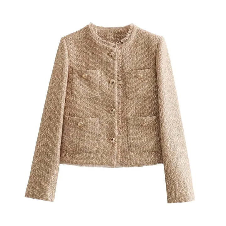 Stylische Damenjacke Tweed mit Taschen - IdealeKleiden