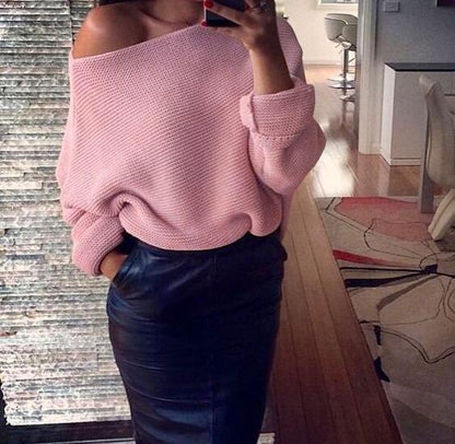 Damen Off-The-Shoulder Pullover Weich Grobstrick