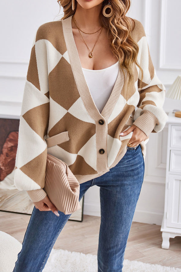 Strickcardigan Geometrisch Patchwork Modern Lässig