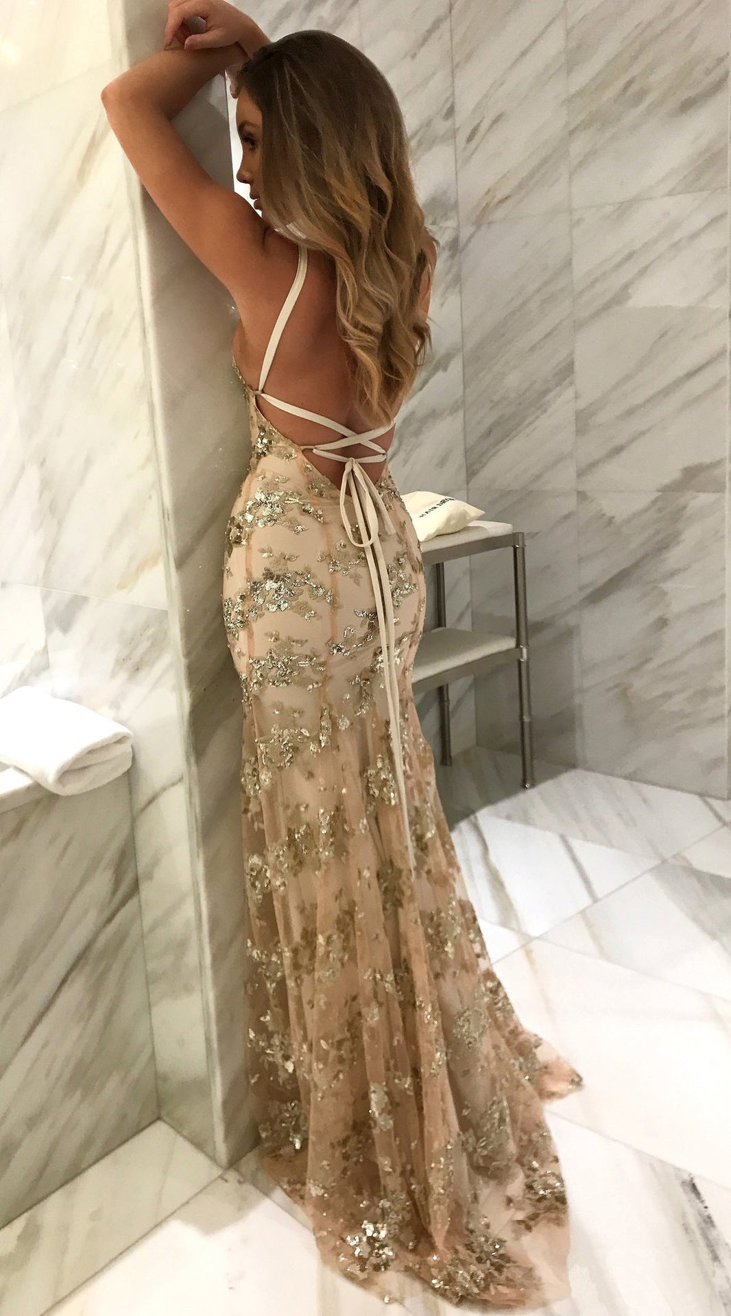 Glamouröses Abendkleid Damen Lange Paillettenkleid V-Ausschnitt