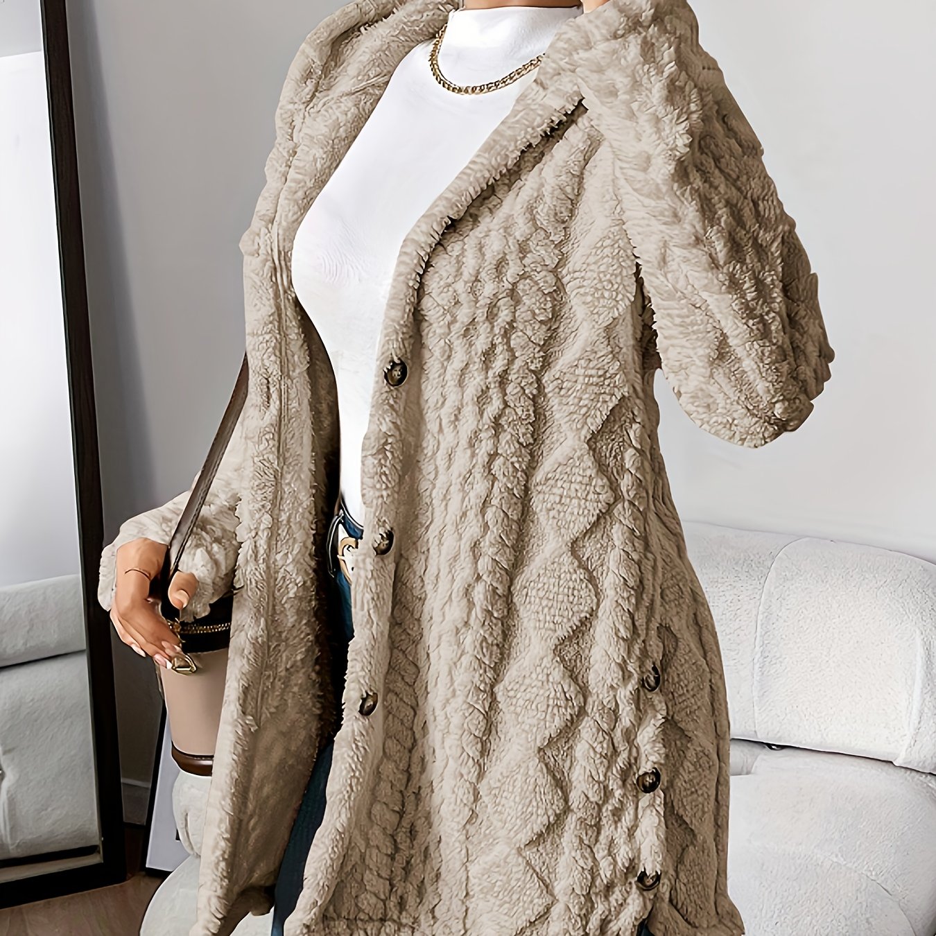 Elegante Damenjacke Lang Mit Kapuze Maritim Stil