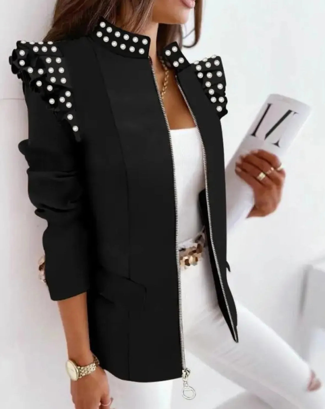 Damenblazer Langarm Winter Chic Schwarz