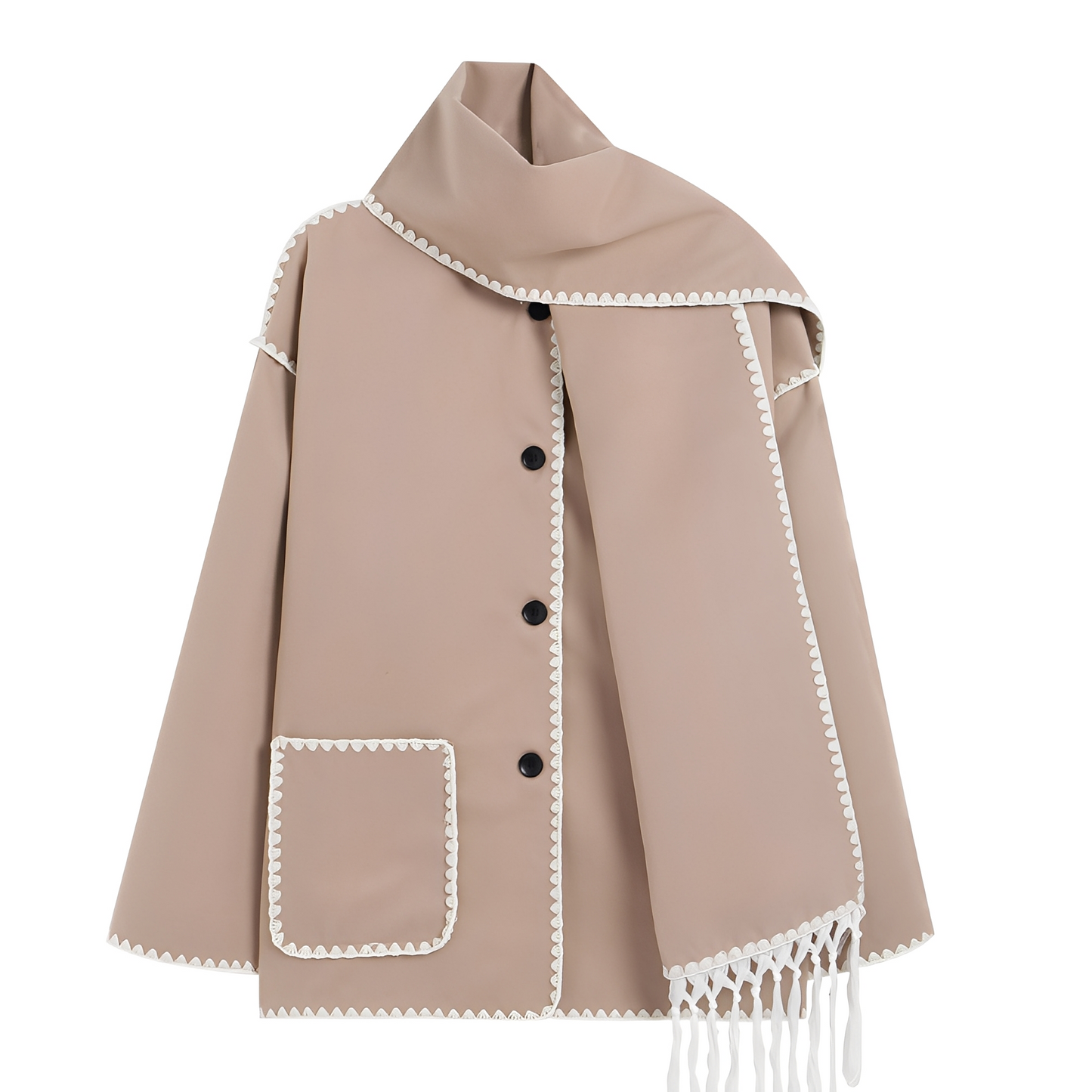 Elegante Damen Wolljacke Schal Kragen
