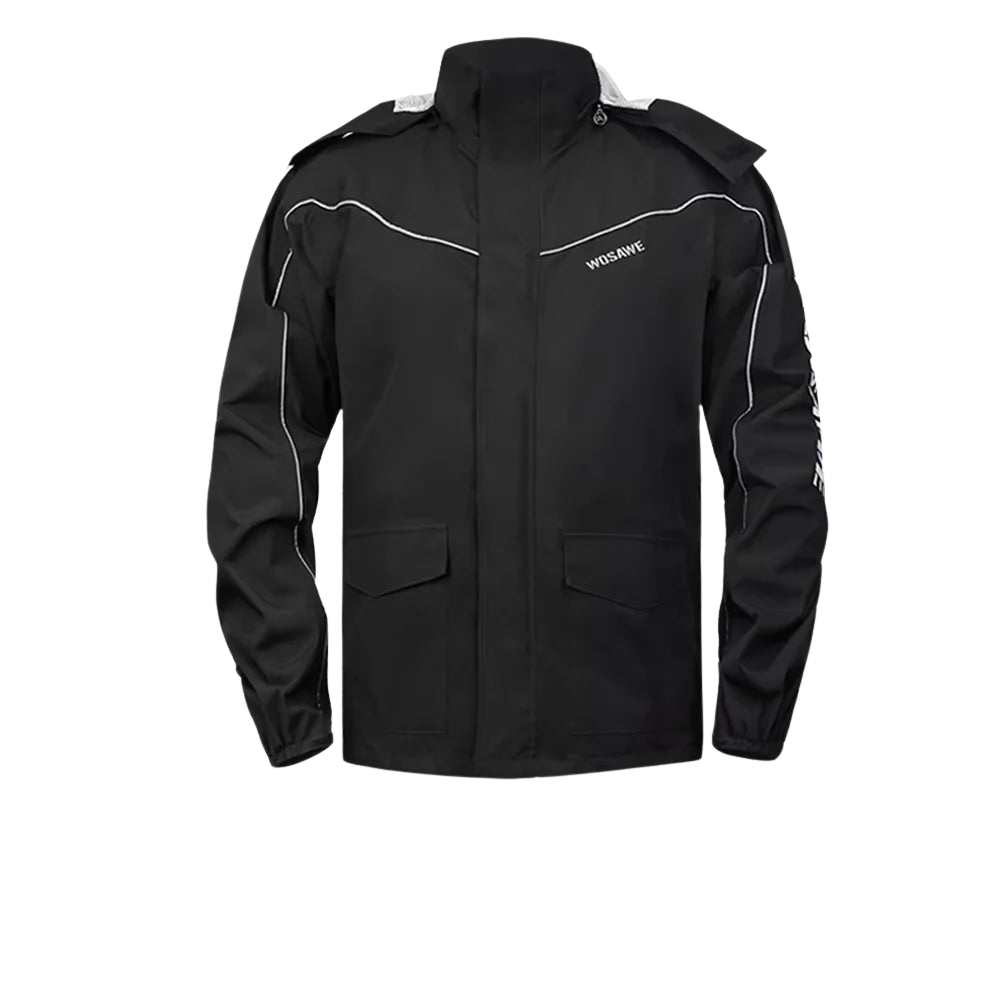 Herren Regenjacke Motorrad Wasserdicht Reflexschwarz