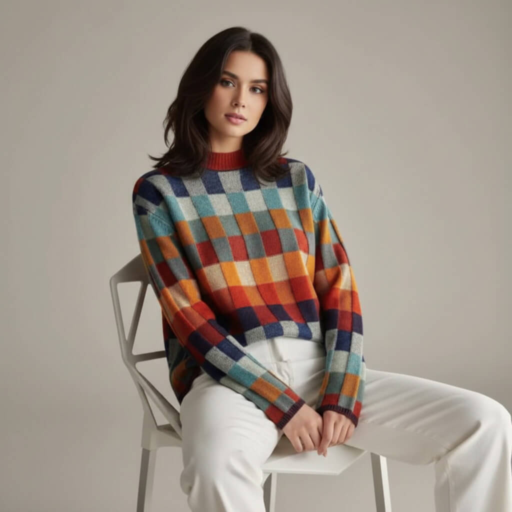 Modischer Karierter Pullover Merinowolle - IdealeKleiden