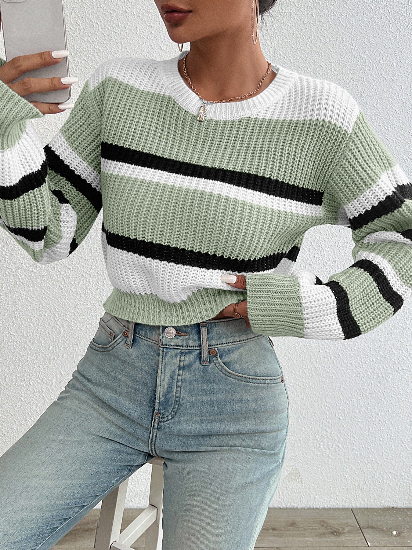 Weiche Strickpullover Rundhals Damen