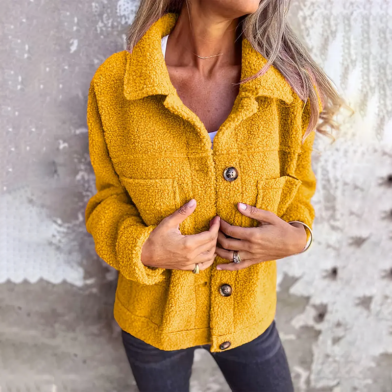 Stylische Damenwinterjacke Wolle Kragen - IdealeKleiden