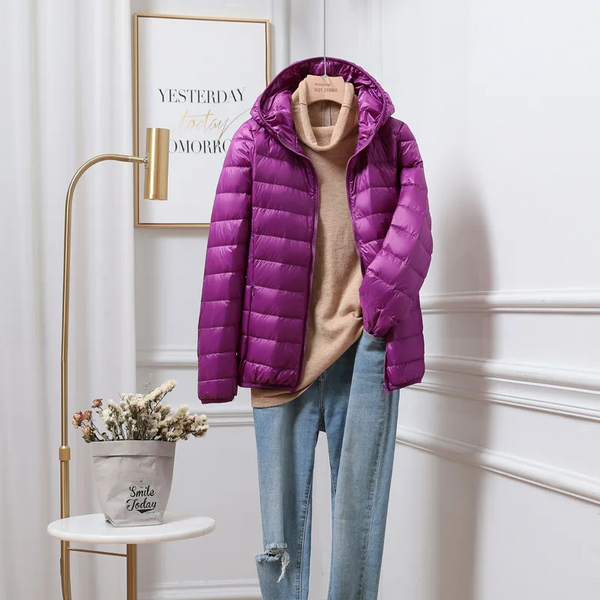 Leichte Pufferjacke Damen Kapuze Reißverschluss Sportjacke