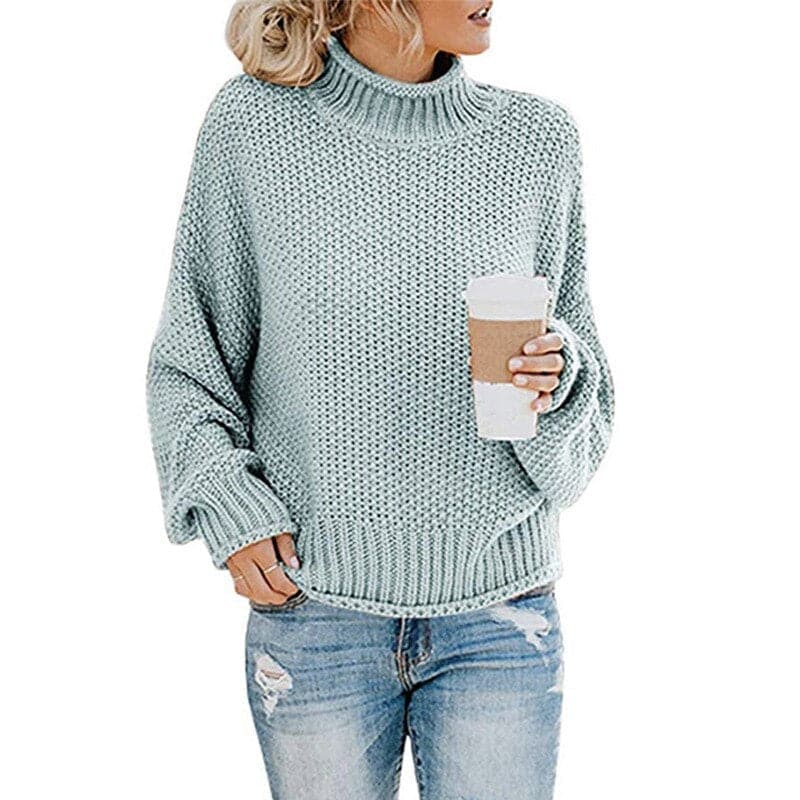 Strickpullover Hoher Kragen Grobstrick Bequem Warm
