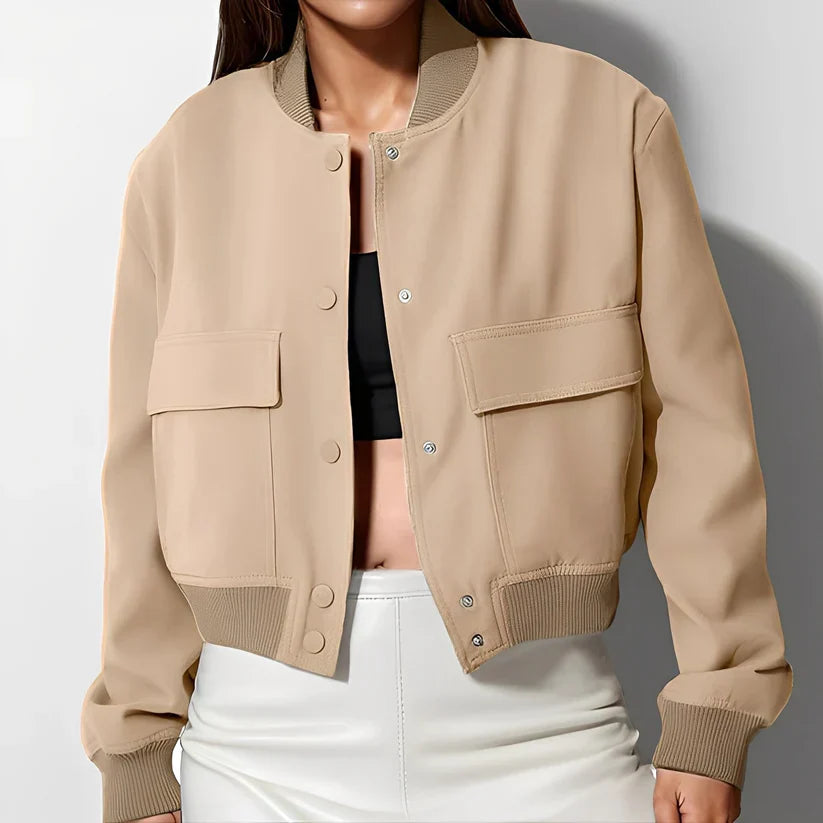 Damen Lederjacke Relaxed Fit Große Taschen