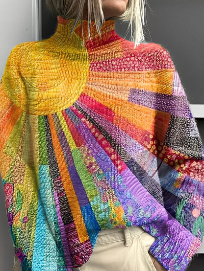 Bunter Rollkragenpullover Damen Trendy