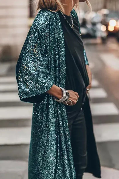 Glamour Kimono Pailletten Abendkleid