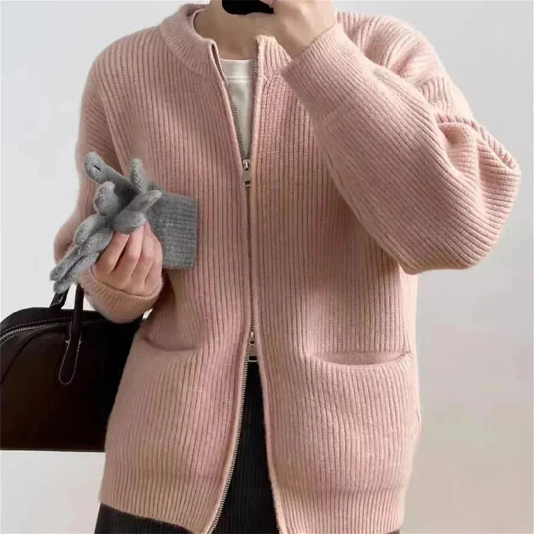 Große Strickjacke Oversized mit Reißverschluss und Taschen