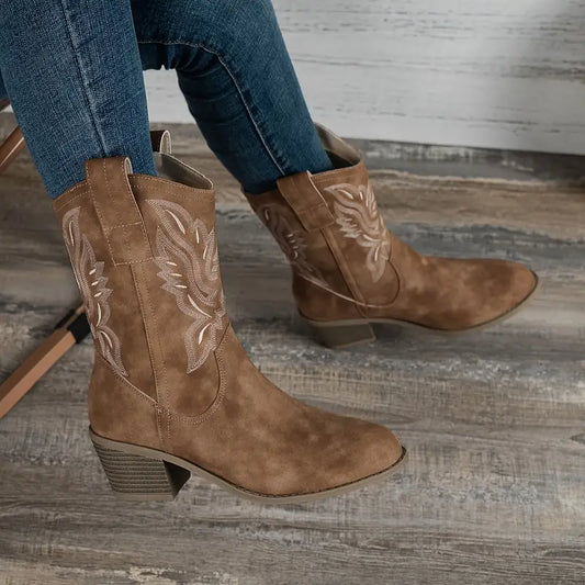 Retro Stiefel Frauen High Heels Schuhe - IdealeKleiden