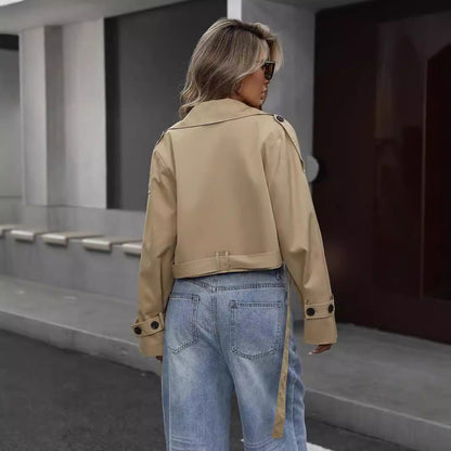 Khaki Trenchcoat Elegant Geschnürt - IdealeKleiden