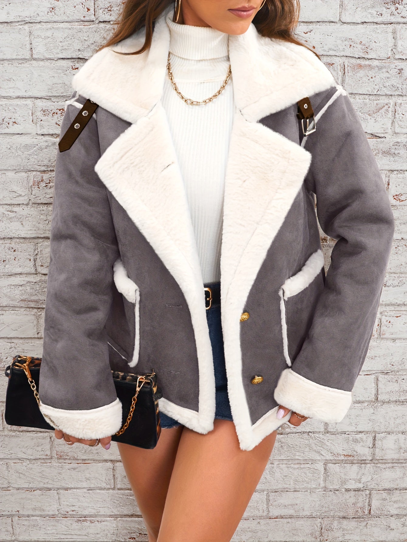 Winterjacke Damen Schafsfell Kragen Warm