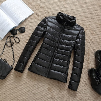 Leichte Daunenjacke Reißverschluss Taschen Damen - IdealeKleiden