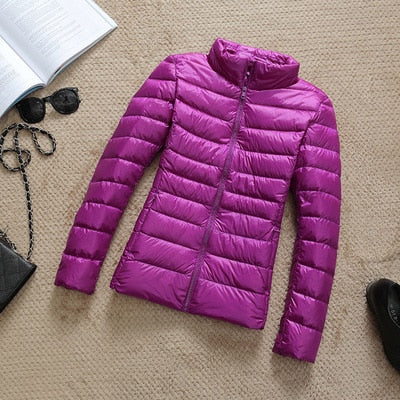 Leichte Daunenjacke Reißverschluss Taschen Damen