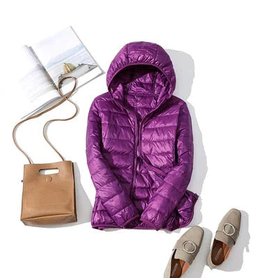 Leichte Daunenjacke Reißverschluss Taschen Damen