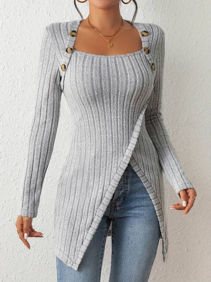 Stylischer Pullover Damen Quadrat Ausschnitt Langärmlig