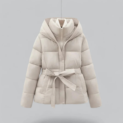 Stylische Daunenjacke Damen Gürtel Kapuze