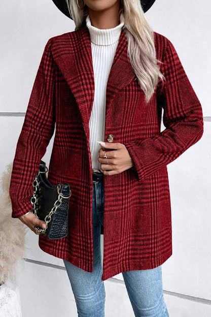 Elegante Langarmjacke Karierter Kragen Damen