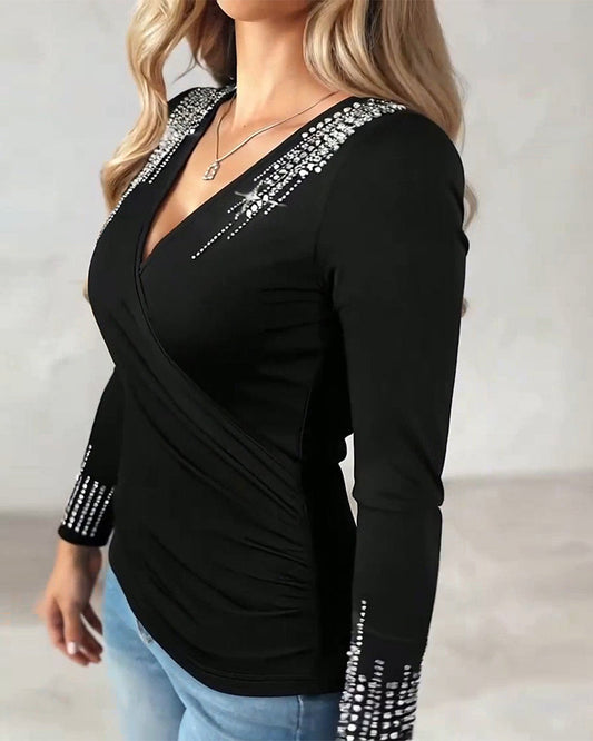 Elegantes Kleid V-Ausschnitt Glitzer Diamant - IdealeKleiden