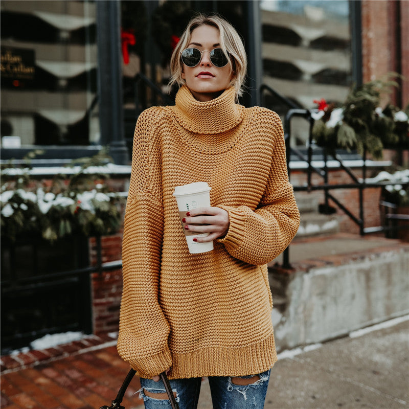 Weicher Damen Pullover Hochkragen Strick Optik