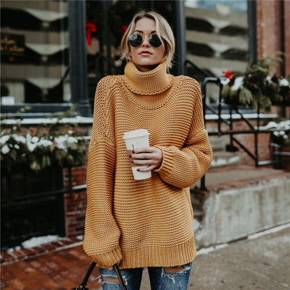 Weicher Damen Pullover Hochkragen Strick Optik
