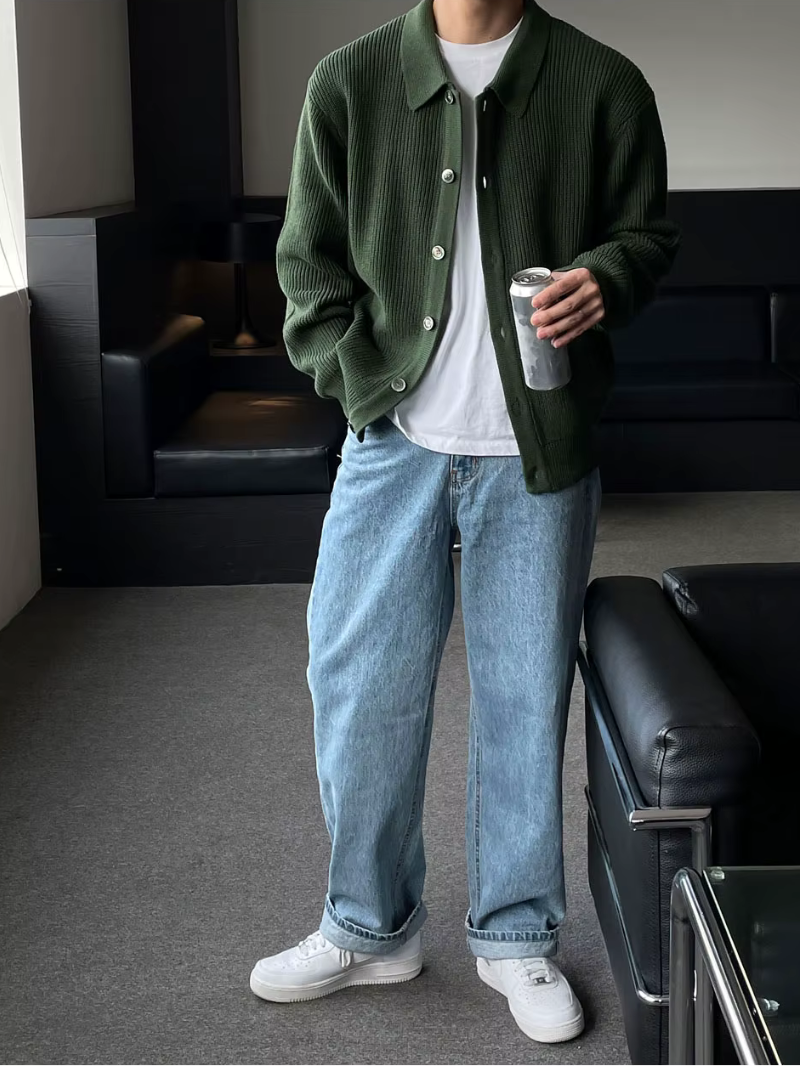 Moderner Herren Cardigan Slim Fit Streetwear Stil - IdealeKleiden