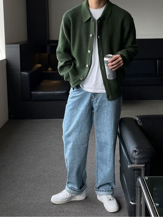 Moderner Herren Cardigan Slim Fit Streetwear Stil - IdealeKleiden