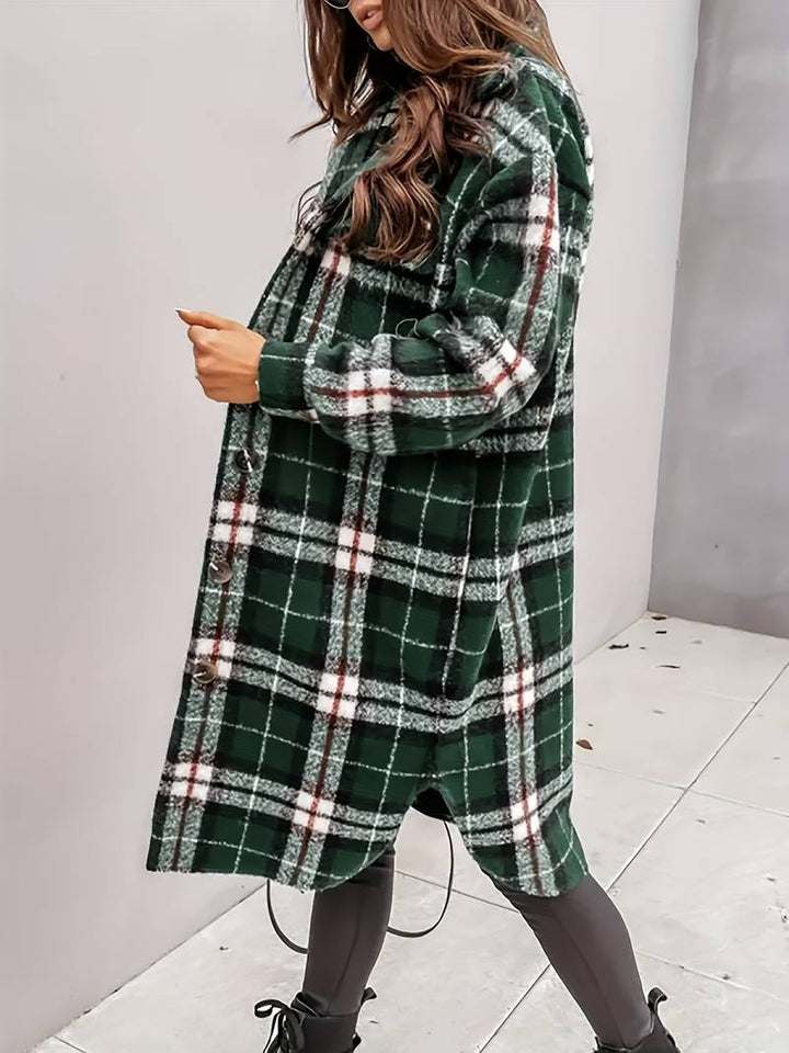 Damen Wolljacke Karomuster Warm Elegant Knöpfe - IdealeKleiden