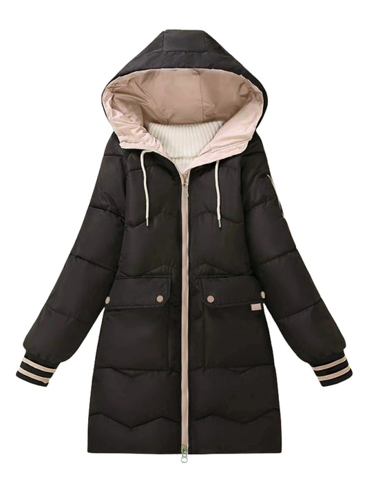 Warme Winterjacke Damen Lässig Kapuze - IdealeKleiden