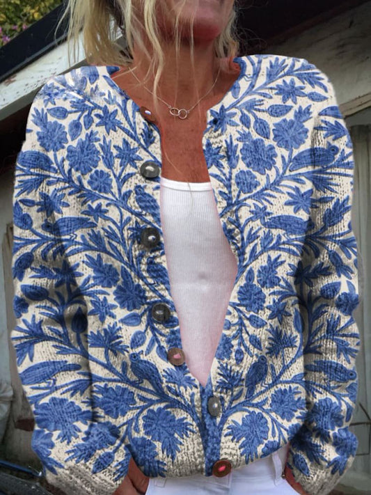 Damen Strickjacke Klassisch Gemustert mit Knöpfen - IdealeKleiden