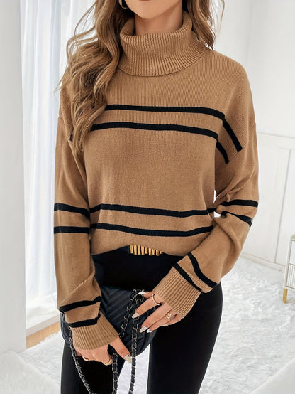 Modischer Streifenpullover Rollkragen Design