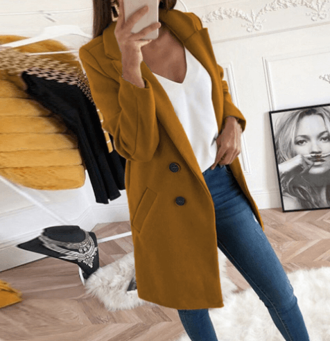 Damen Wollmantel Doppelreihig Elegent