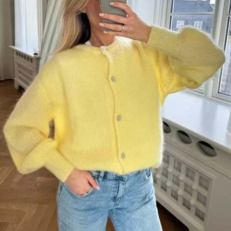 Damen Pullover Knopfverschluss Elegent - IdealeKleiden