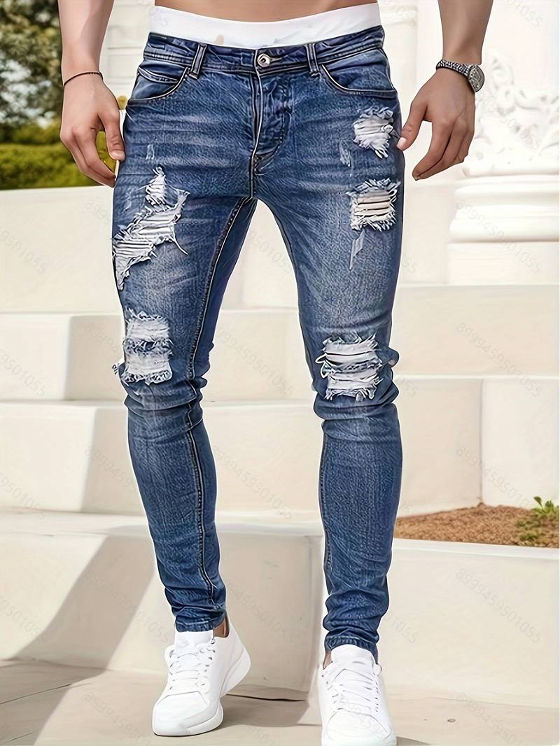 Slim Fit Jeans Risse Trendy Mode