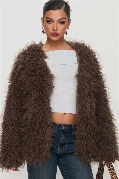 Übergroße Faux-Fur-Jacke Braun Plüschig