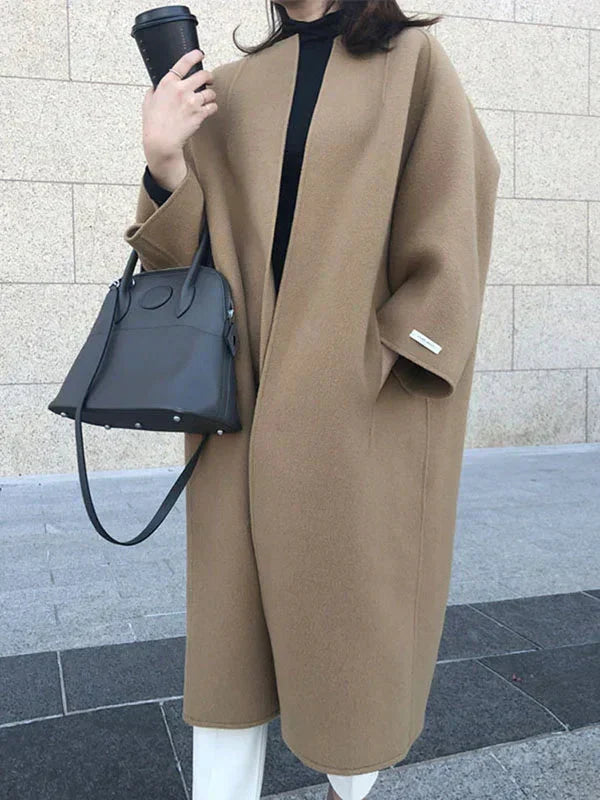 Lisi - Damen Wollmantel Lang Elegant - IdealeKleiden